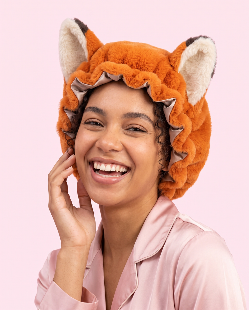 Happy customer wearing the Foxy fox bonnet
