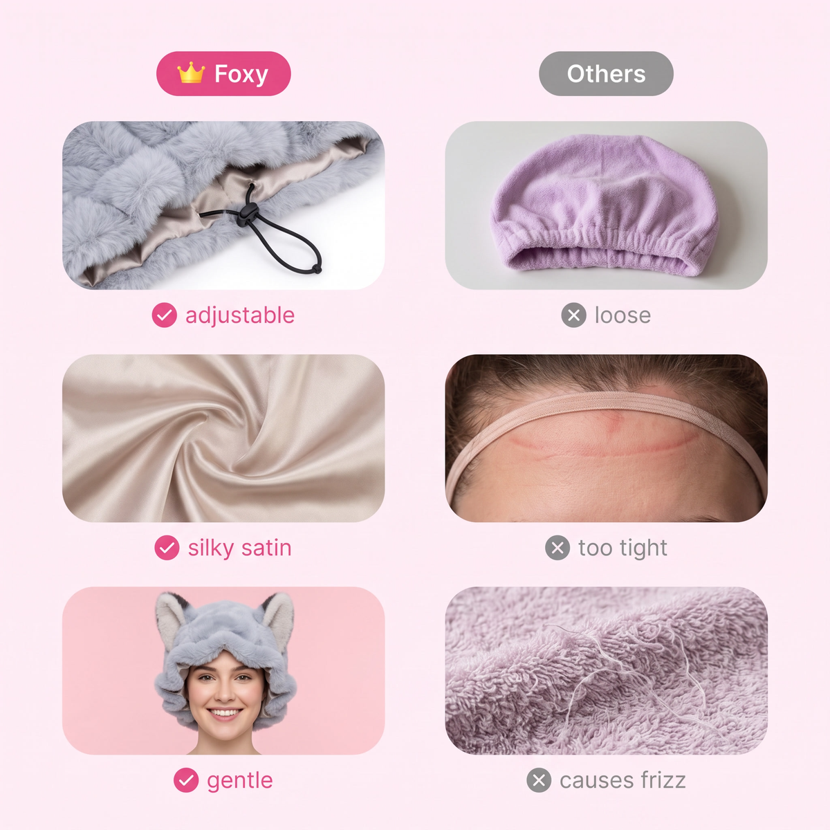 Foxy bonnet vs others: adjustable, silky satin, gentle